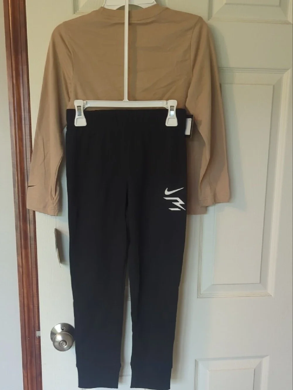 Nike Kids Tan Long Sleeve Tee with Black Accents